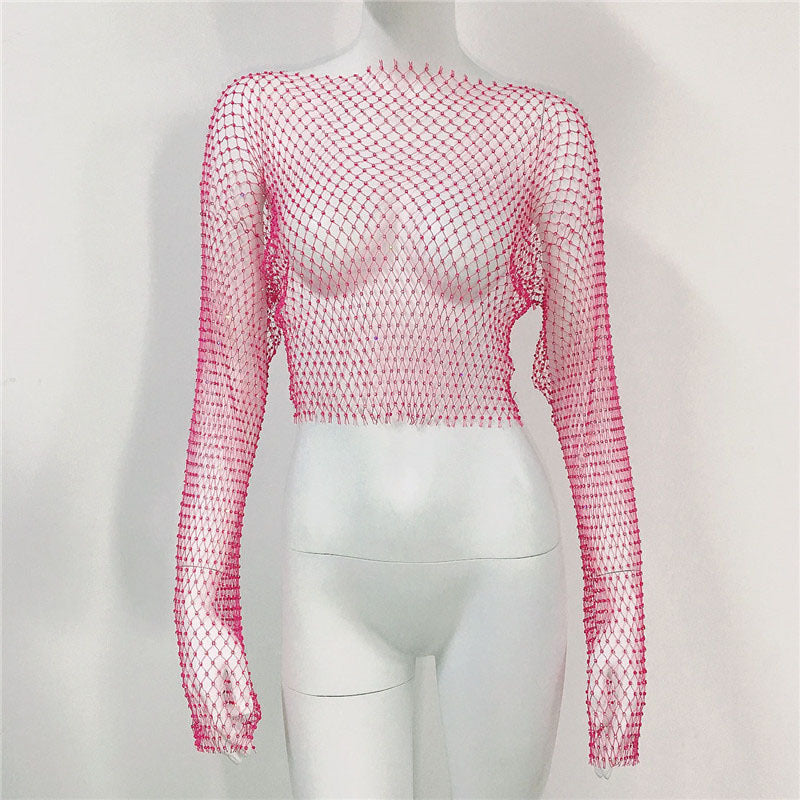 Women's Mesh Rhinestone Fishnet Top Fishnet