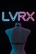 Black choker on a mannequin bust against a white background