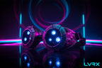 Pair of futuristic goggles with metallic gray and blue accents 