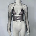 Drawstring Rhinestone Fishnet Vest