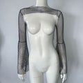 Stretch Rhinestone Fishnet Blouse