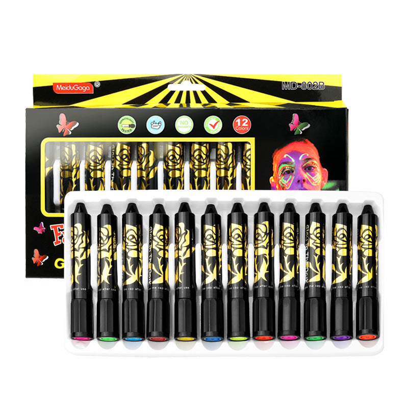 6 Colors 12 Colors Suit Halloween Stage Drama Painted Glowing Dark Color Sticks Crayon
