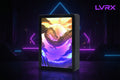 Rectangular electronic device with a dragon illustration on a colorful background