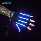 Gloves with LED lights on a black background
