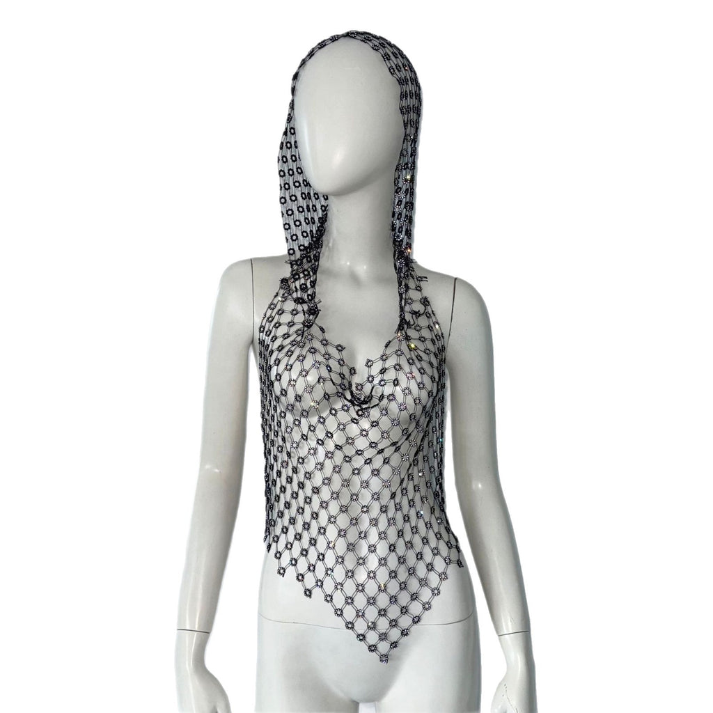 Hollow Rhinestone Fishnet Cami