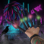 Hand wearing a glove with multiple sharp claws glowing in the dark against a spooky background.