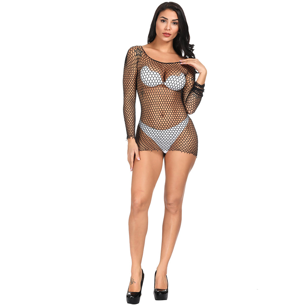 Fishnet Stockings Long Sleeve Mesh Dress