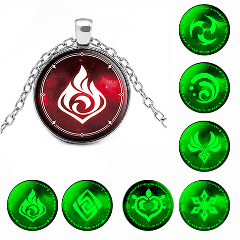 Genshin Impact Glow In The Dark Necklace Glass Pendant Luminous Necklaces