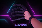 Hand wearing a black claw glove on a white background