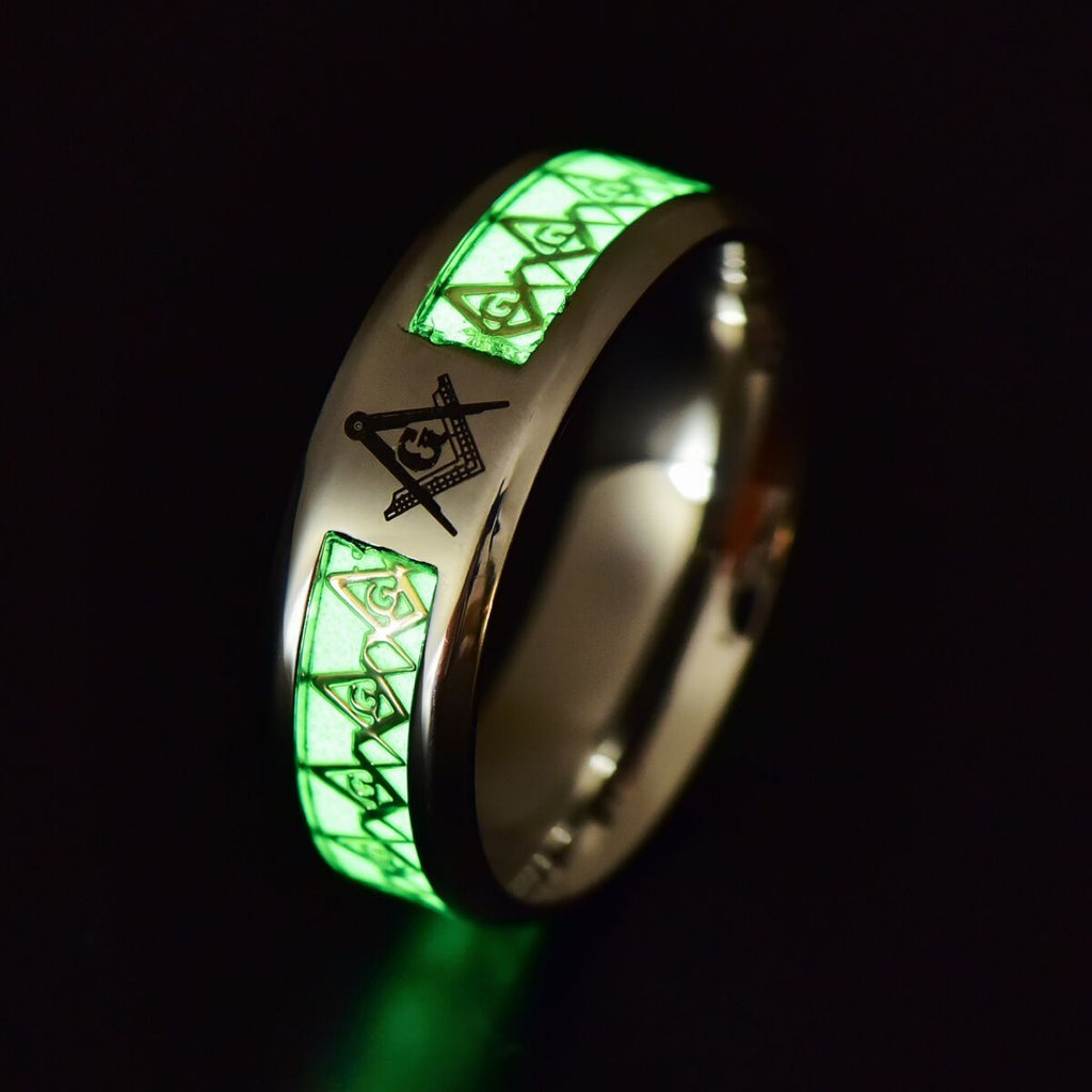 Glow In The Dark Ring Masonic Pattern Jewelry