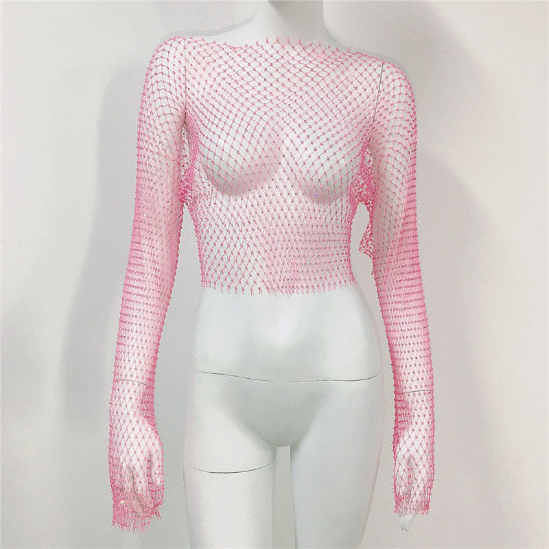 Women's Mesh Rhinestone Fishnet Top Fishnet