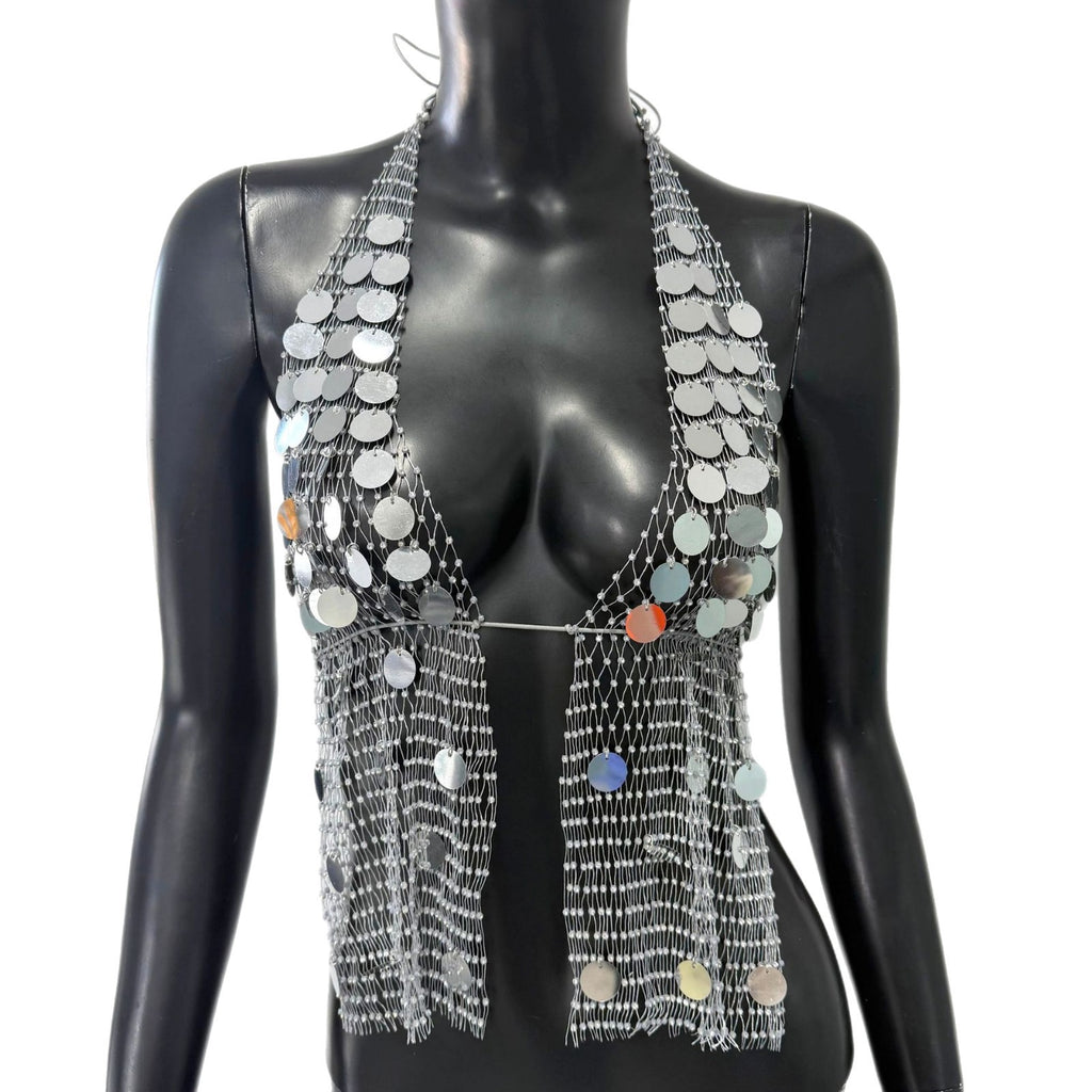 Sequin Rhinestone Fishnet Sling