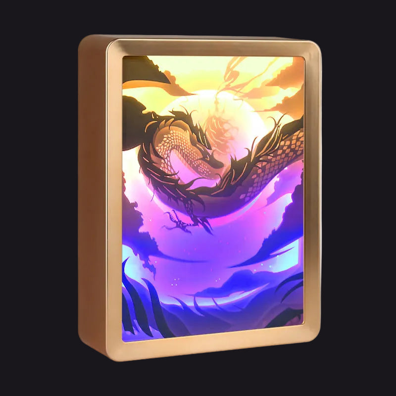 Decorative box with a dragon design on a white background
