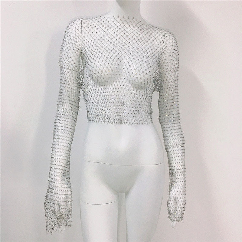 Women's Mesh Rhinestone Fishnet Top Fishnet