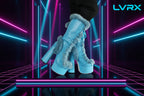 Blue platform boots with fur trim