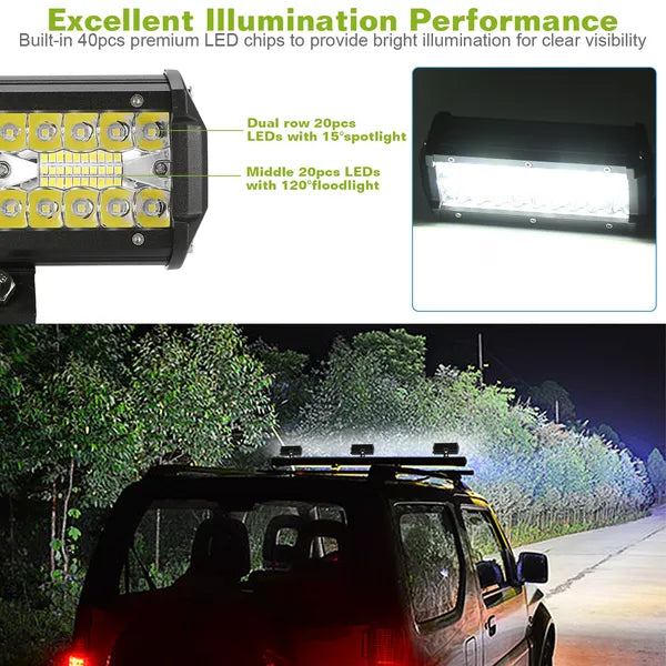 7in LED Light Bar 120W 12000LM LED  Waterproof Fog Light Spot Flood Beam For Jeep Trailer Truck Bus Boat