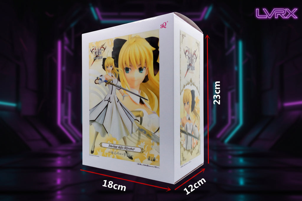 Box with anime character illustration and dimensions on a white background