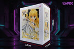 Box with anime character illustration and dimensions on a white background