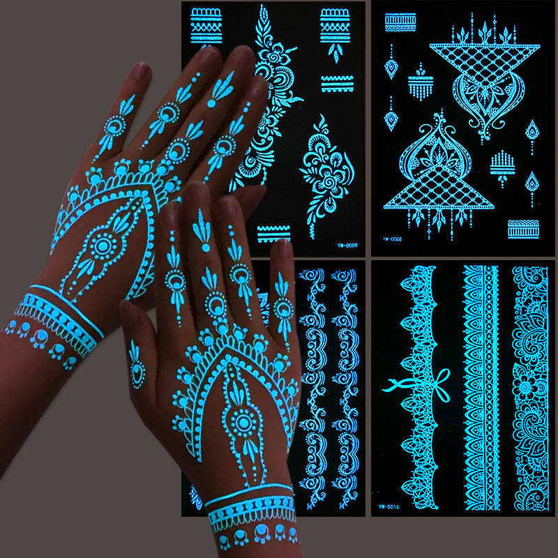 Glow In The Dark Henna Tattoo Stickers  Intricate Lace Hand & Arm Designs For Halloween Christmas Parties  Light Up Your Party