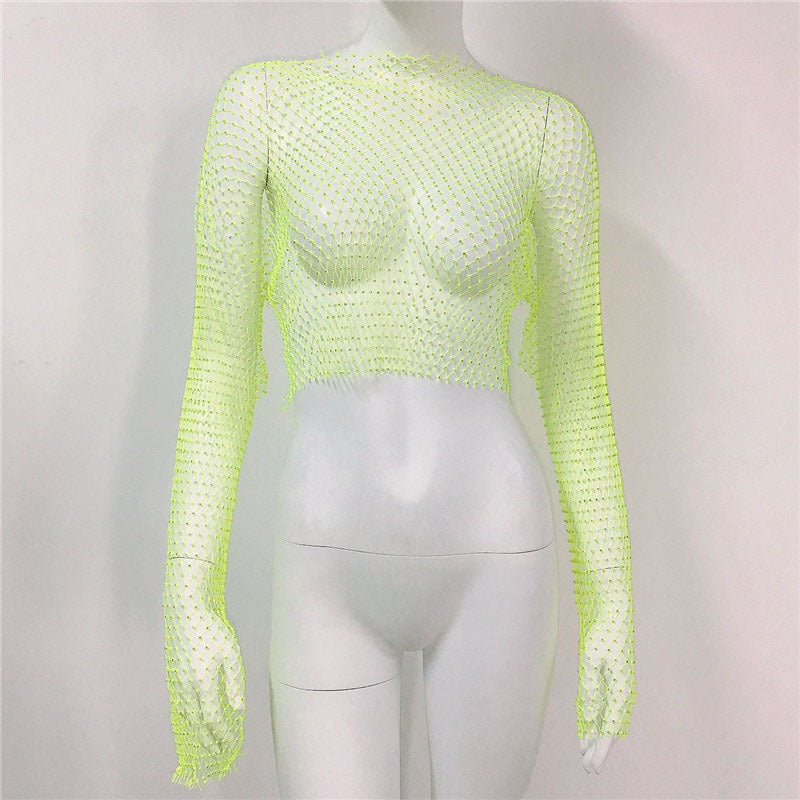 Women's Mesh Rhinestone Fishnet Top Fishnet