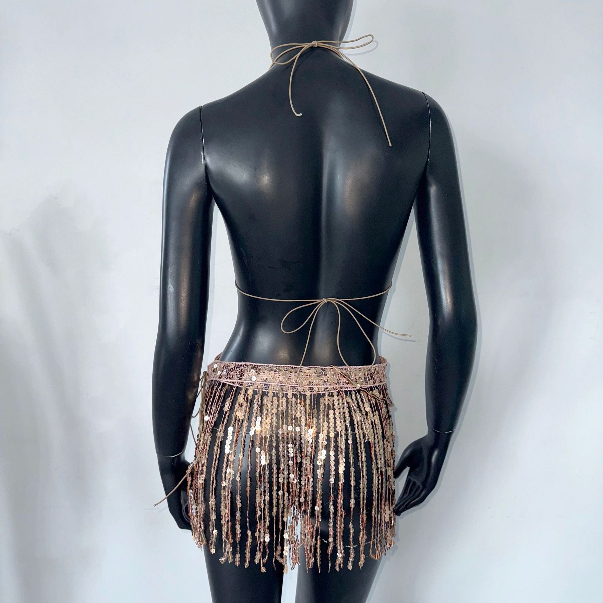 Sequin Halter Fishnet Dress