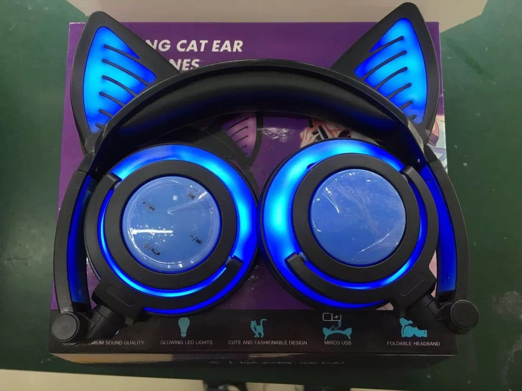 Cat ears glow charging wireless Bluetooth headset fold up