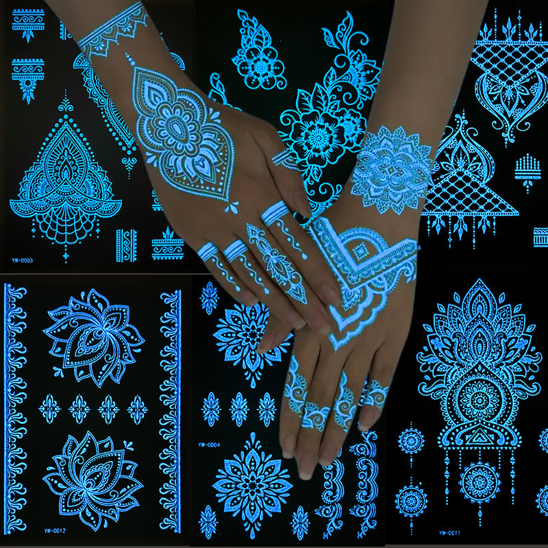 Glow In The Dark Henna Tattoo Stickers  Intricate Lace Hand & Arm Designs For Halloween Christmas Parties  Light Up Your Party
