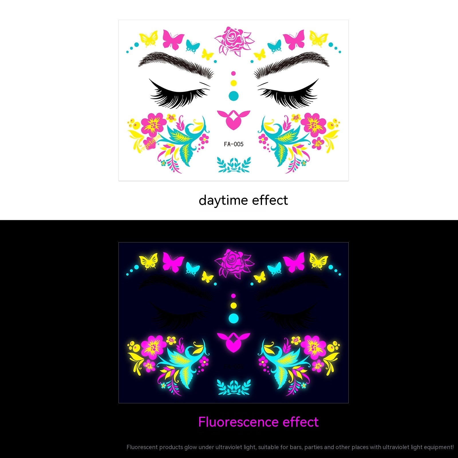 Music Festival Fluorescent Face Pasters Waterproof Nightclub Masquerade