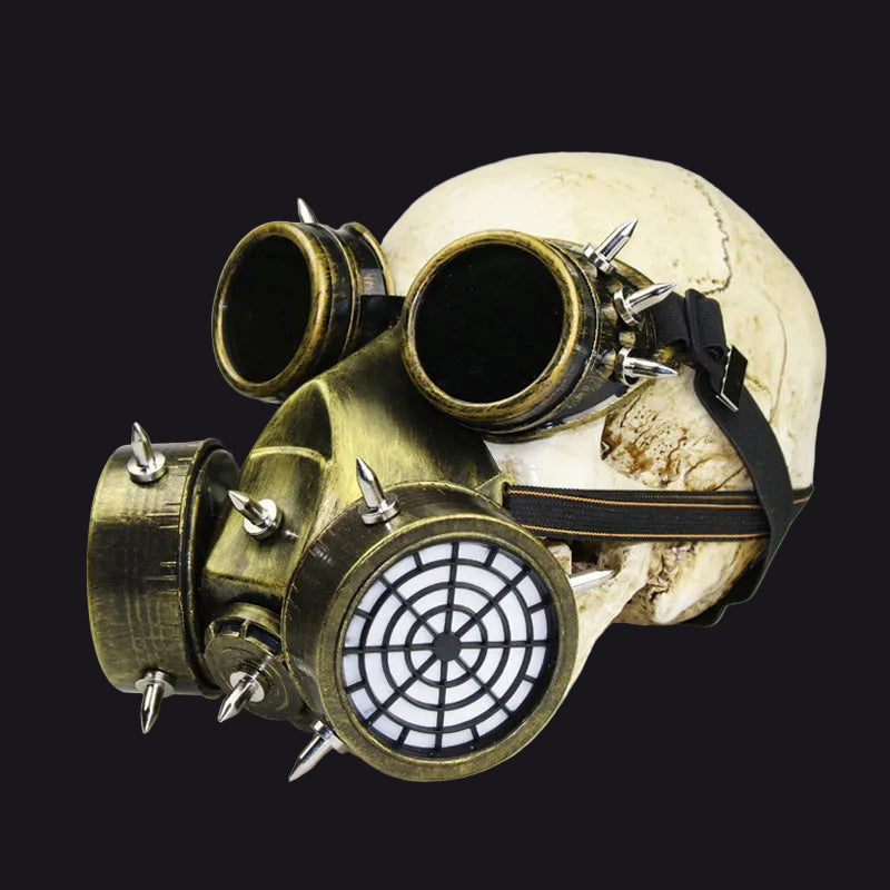 Steampunk gas mask with skull design on a white background