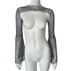 Stretch Rhinestone Fishnet Blouse