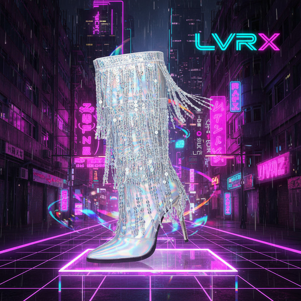 Silver fringe high-heeled boot 