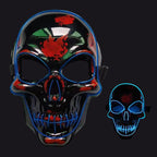 Skull mask with glowing blue accents on a white background