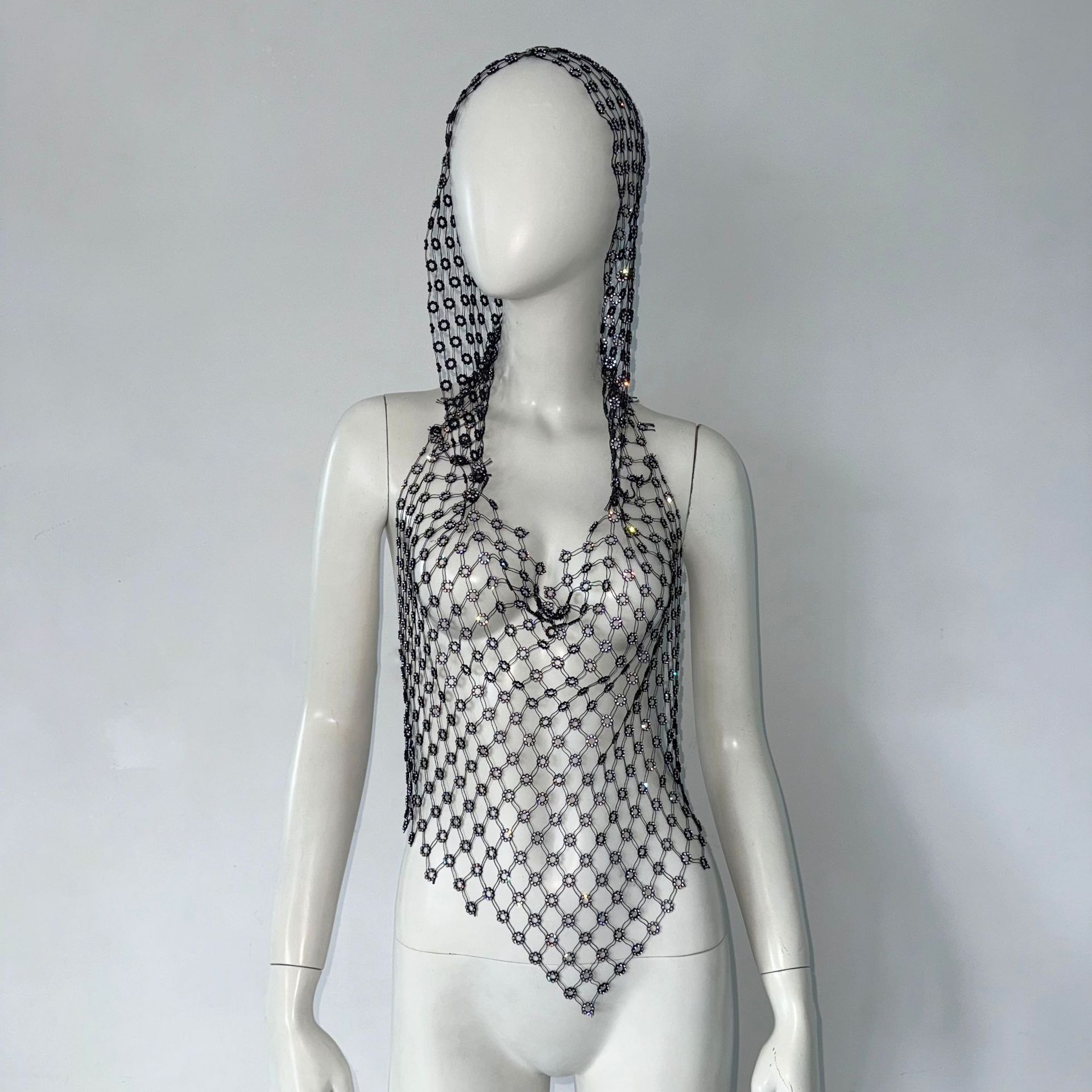 Hollow Rhinestone Fishnet Cami