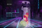 BPA-free water bottle with fruit infuser on a white background