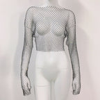 Women's Mesh Rhinestone Fishnet Top Fishnet