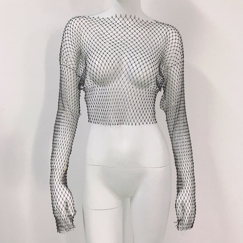 Women's Mesh Rhinestone Fishnet Top Fishnet