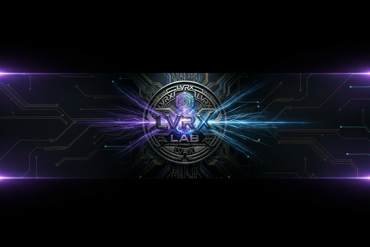 LVRX Lab logo with futuristic design elements on a dark background
