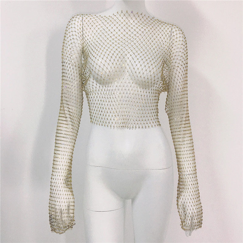 Women's Mesh Rhinestone Fishnet Top Fishnet
