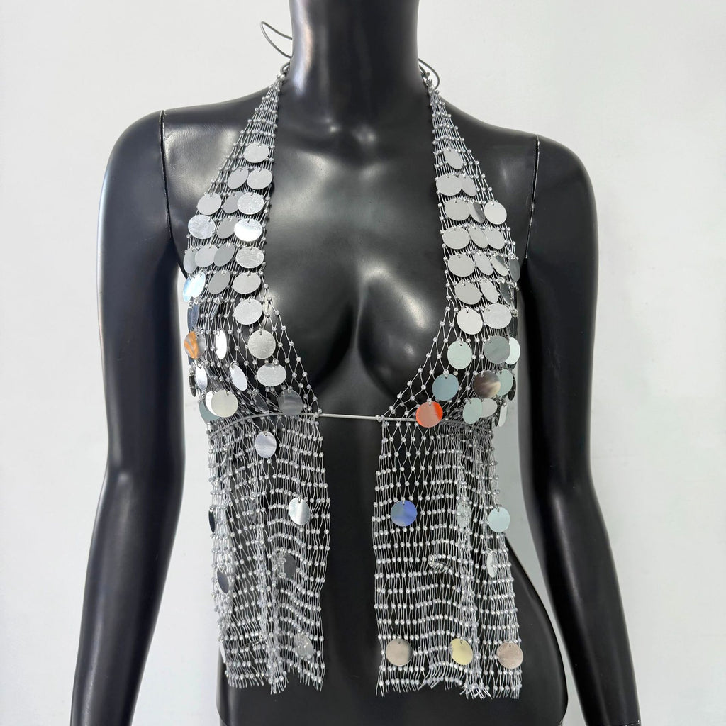 Sequin Rhinestone Fishnet Sling