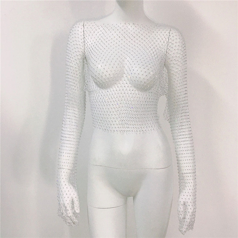 Women's Mesh Rhinestone Fishnet Top Fishnet