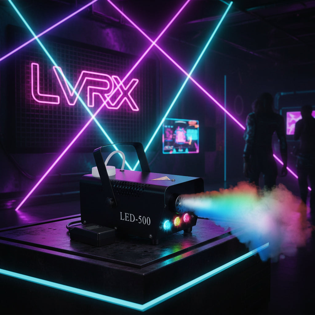 Black LED-500 fog machine with colorful smoke and remote control 