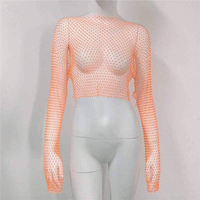 Women's Mesh Rhinestone Fishnet Top Fishnet