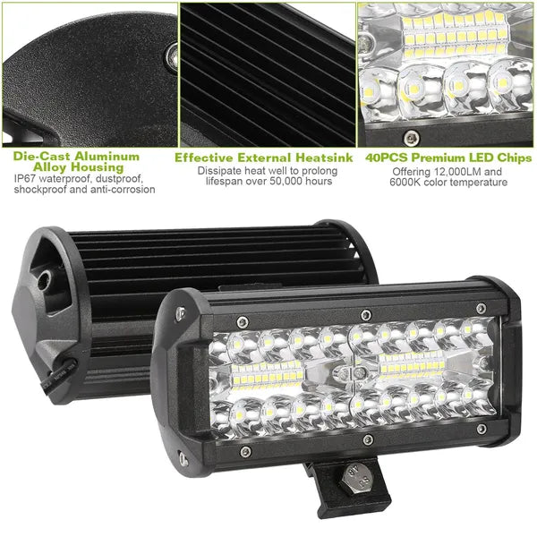 7in LED Light Bar 120W 12000LM LED  Waterproof Fog Light Spot Flood Beam For Jeep Trailer Truck Bus Boat