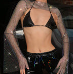 Stretch Rhinestone Fishnet Blouse