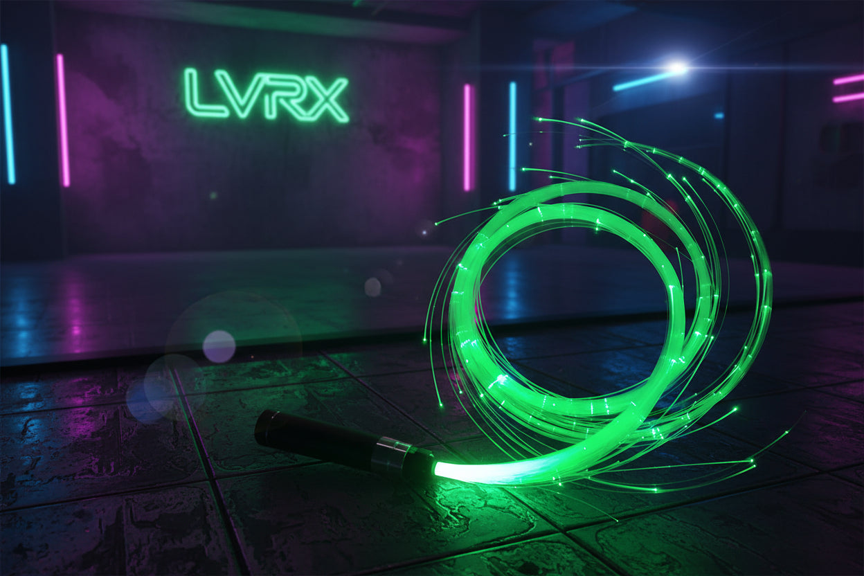 Coiled green LED strip light on a dark background