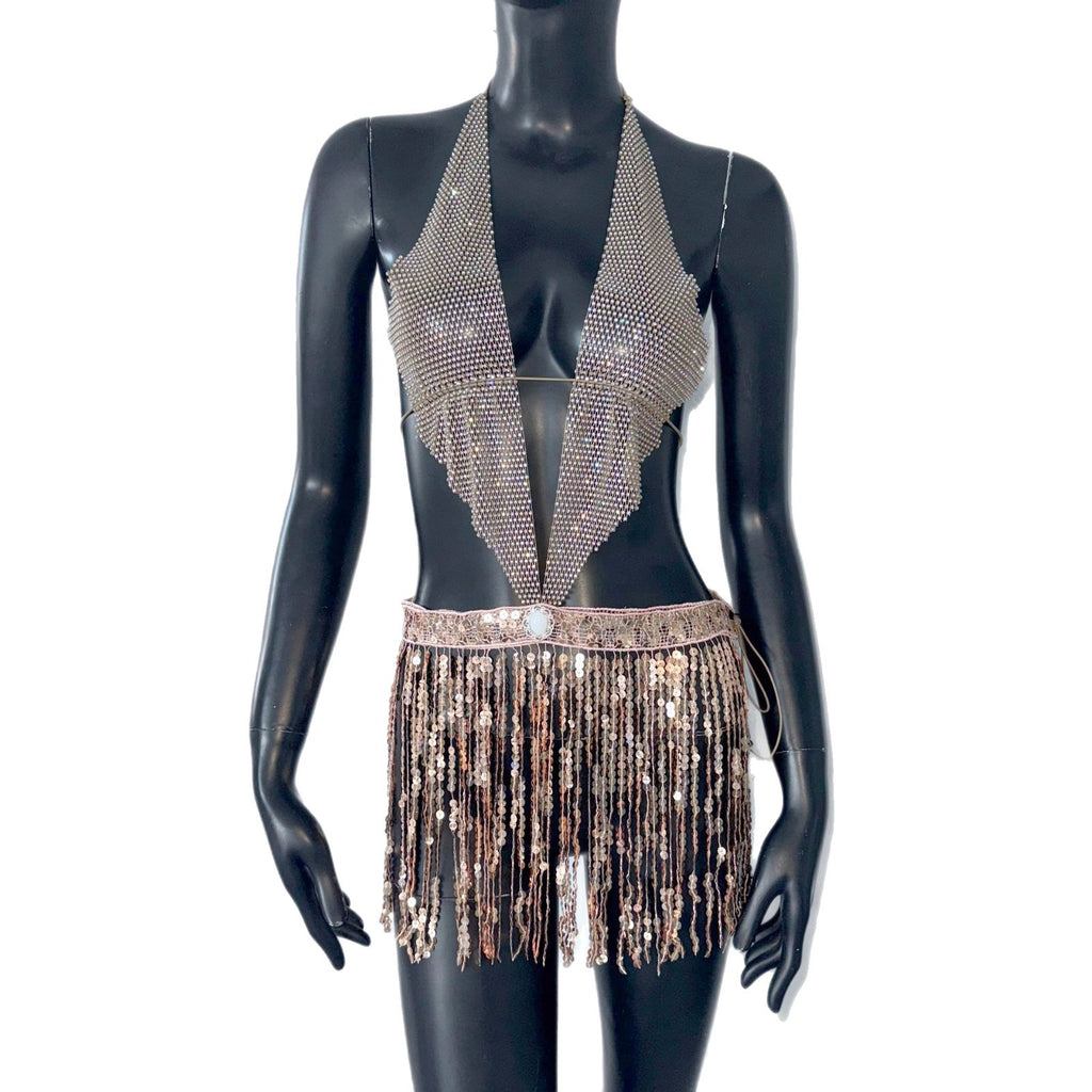 Sequin Halter Fishnet Dress