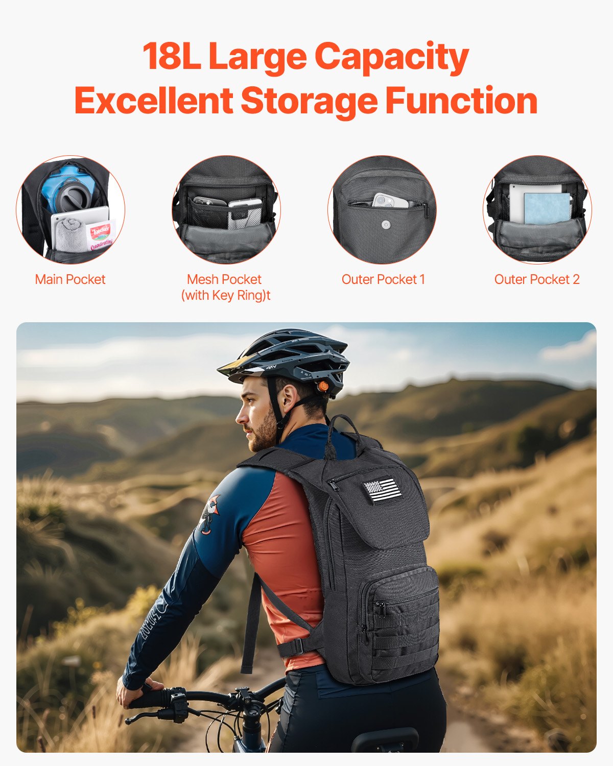 Hydration Backpack, Water Backpack With 3L TPU Water Bladder, Tactical Molle Hiking Hydration Pack With Storage For Men Women, Hydro Water Daypack For Hiking Running Cycling Camping