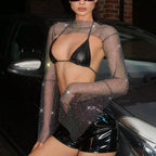 Stretch Rhinestone Fishnet Blouse
