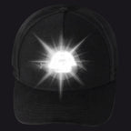 Black cap with a built-in LED light on a white background