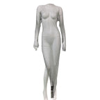 Women's Mesh Rhinestone Fishnet Sexy Slit Fishnet Dress